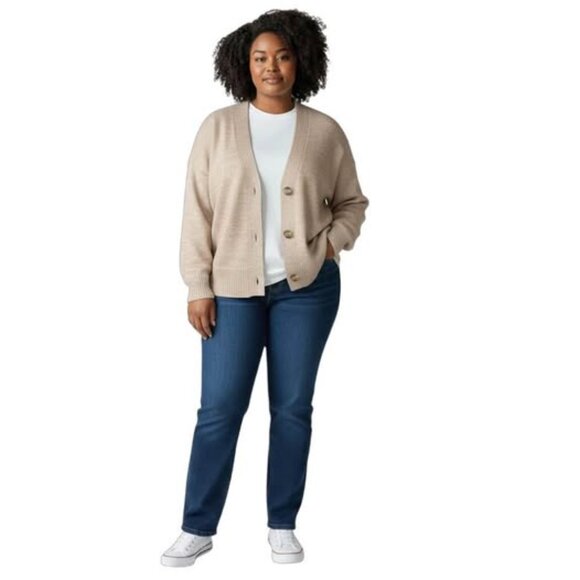 Skinny Girl SZ 3X Cropped Camden Tan Oatmeal Cardigan. NEW! Cotton Blend. Cozy‎ - Picture 1 of 10